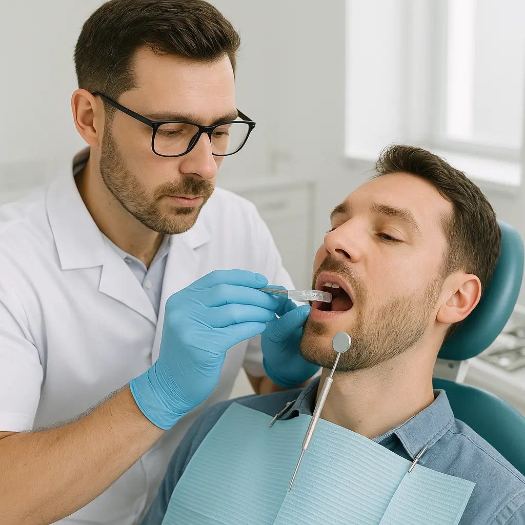 Dentist fitting night guard