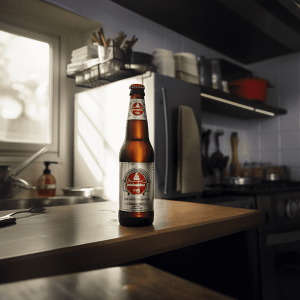 beer with condensation on counter top
