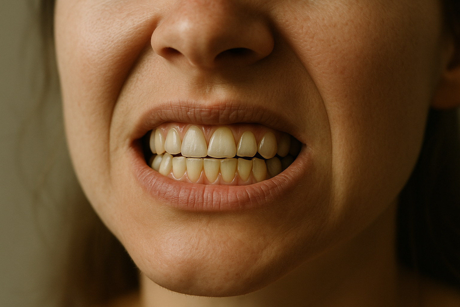 Worn teeth showing bruxism effects close-up