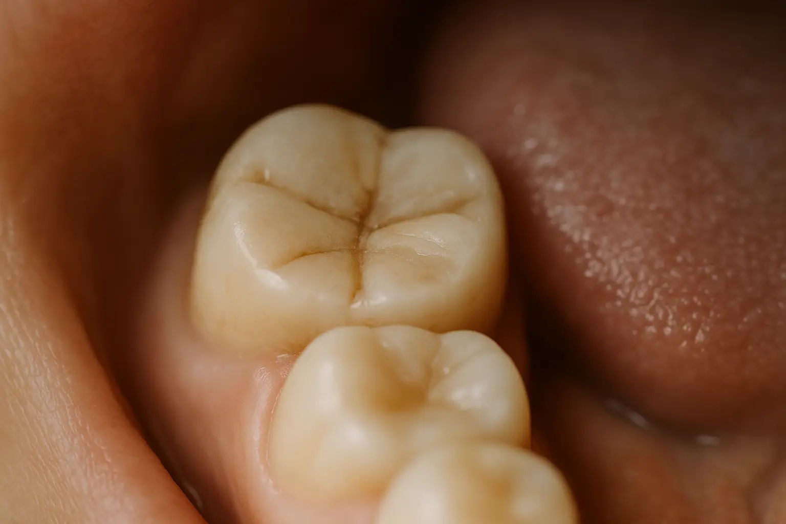 Close-up of cracked molar damaged by bruxism