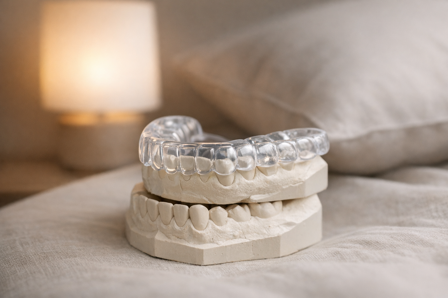 Clear acrylic occlusal splint on dental molds