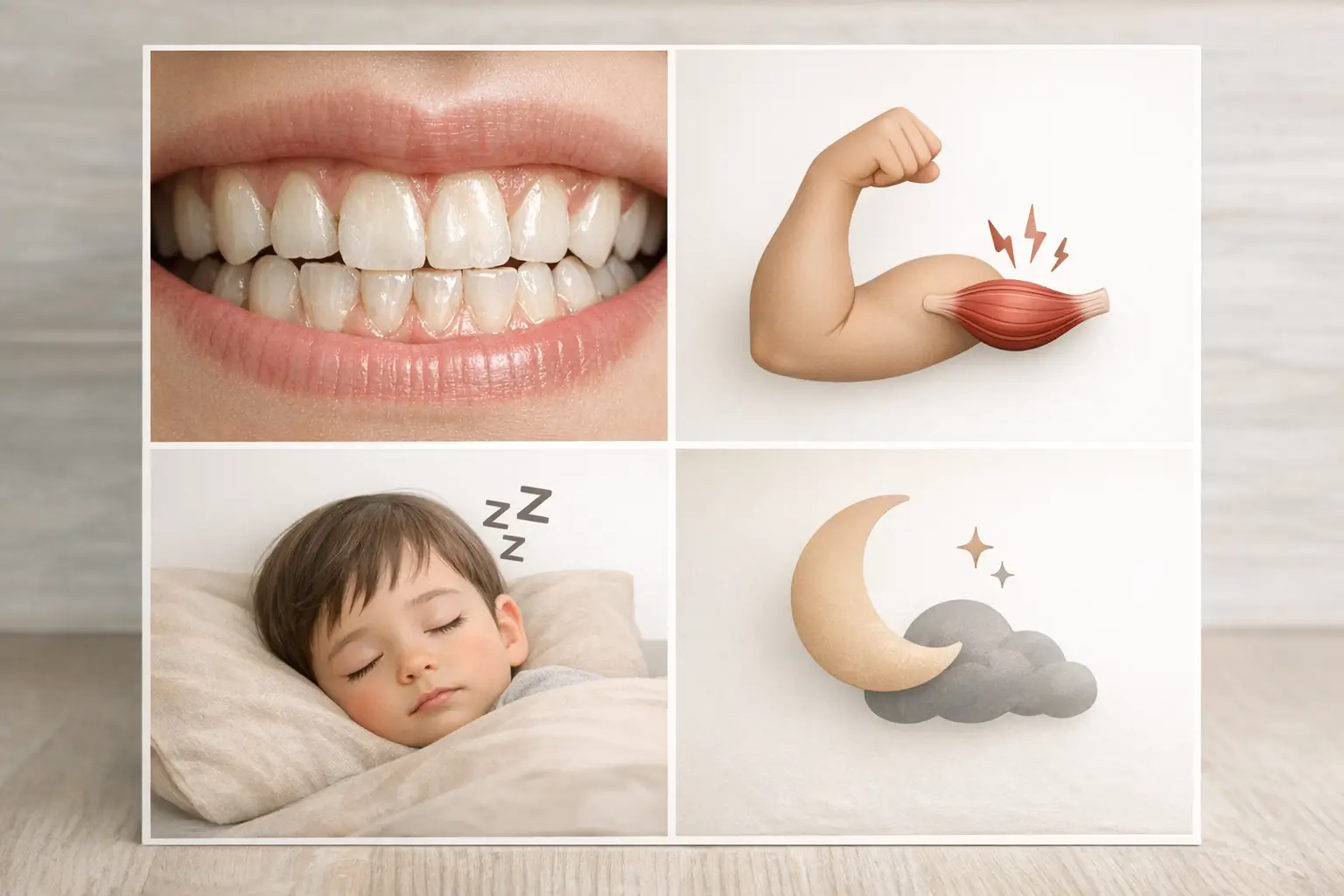 Infographic of pediatric bruxism symptoms with icons