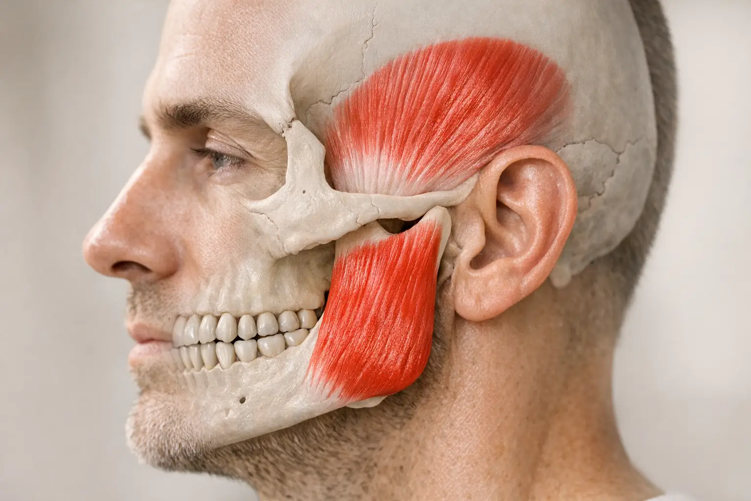 Illustration highlighting unilateral jaw muscle tension