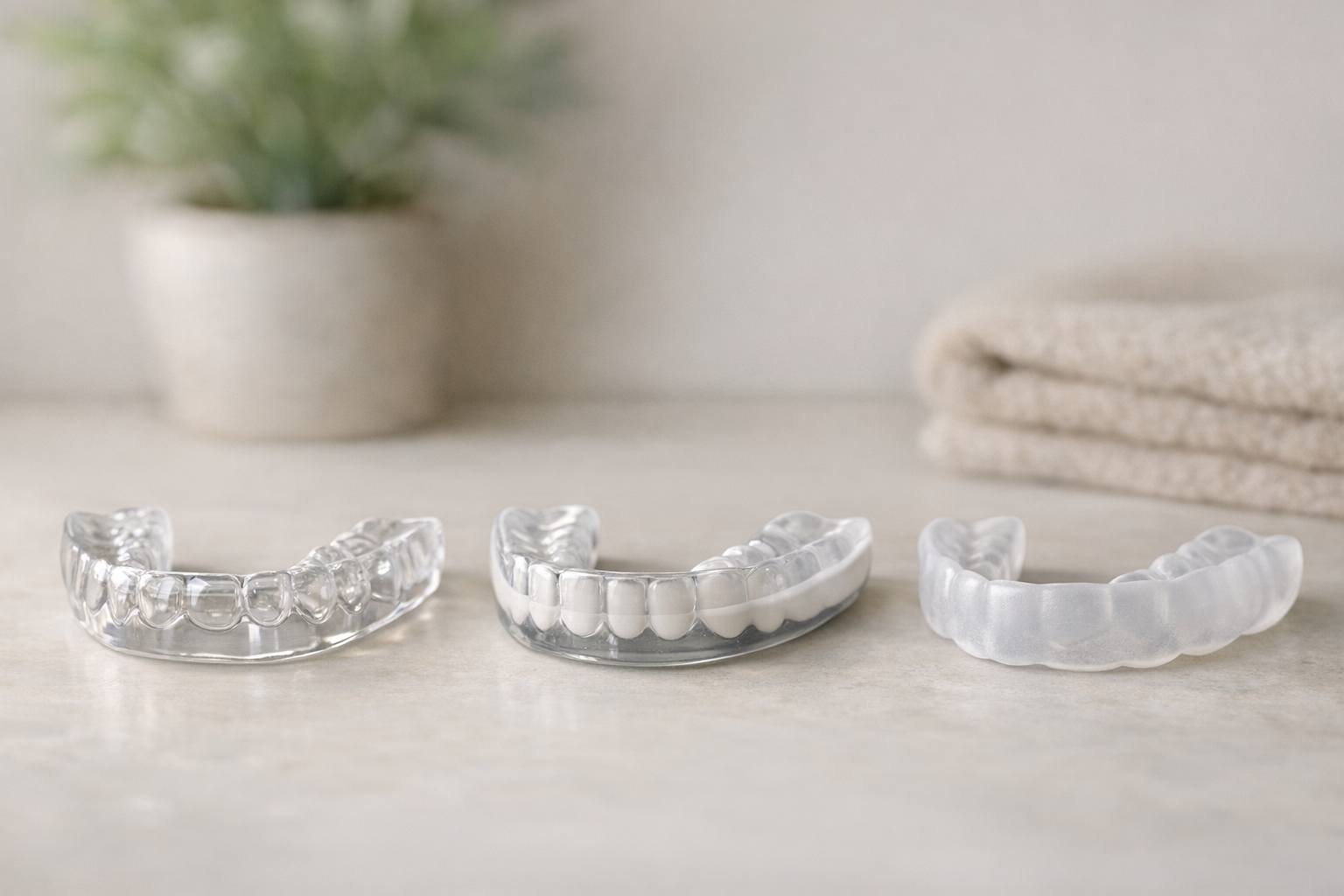 Hard, dual-laminate, soft mouth guards compared side by side