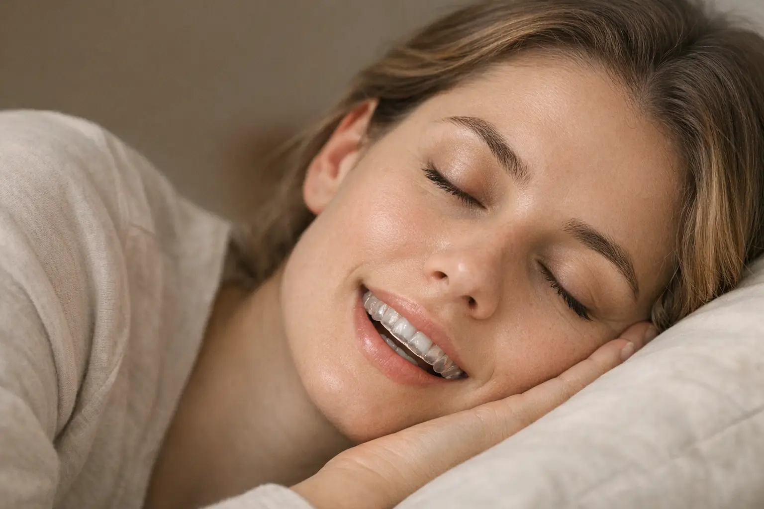 Person sleeping with custom dental night guard