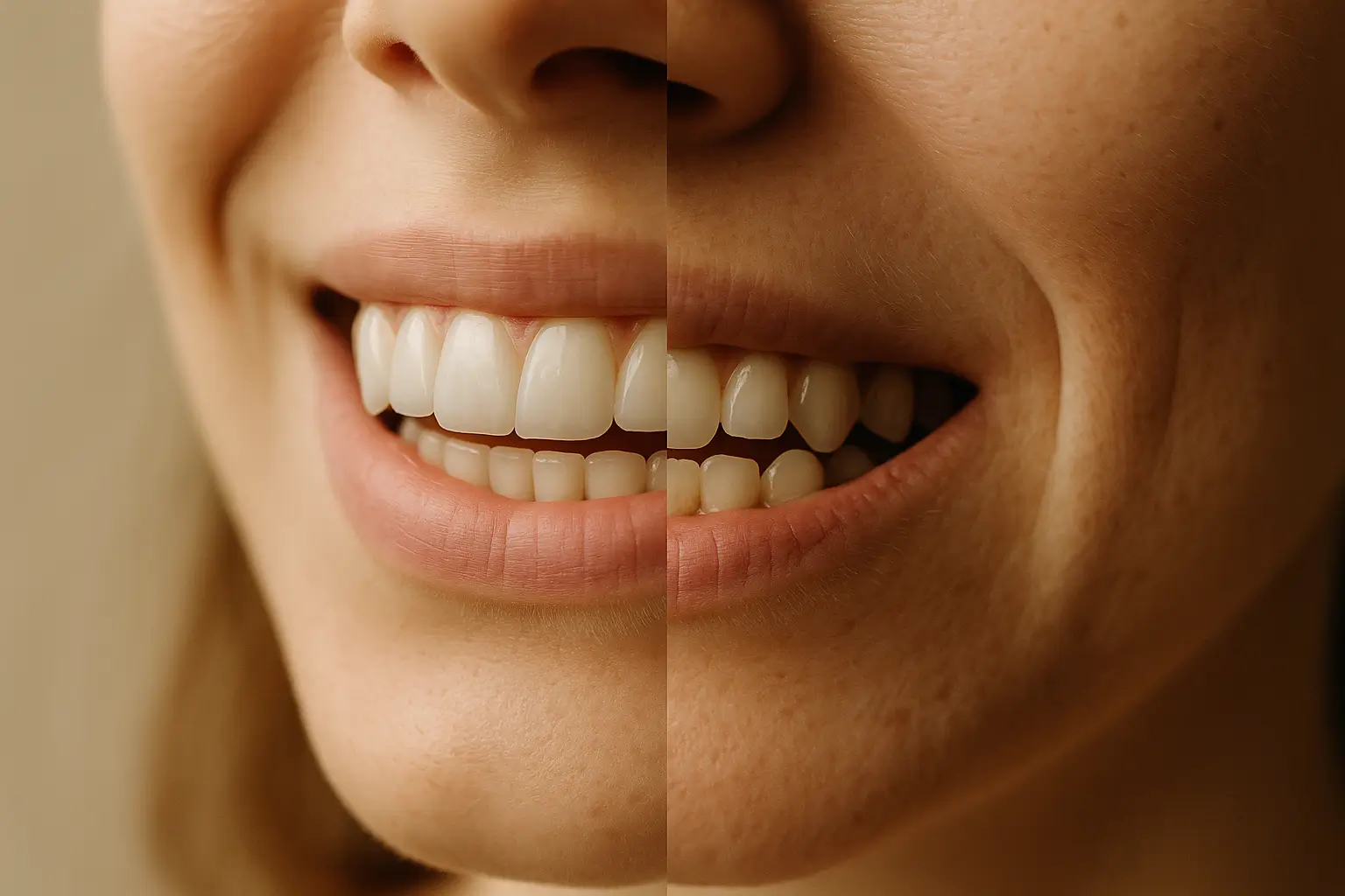 Photo comparing healthy enamel and damaged enamel from grinding