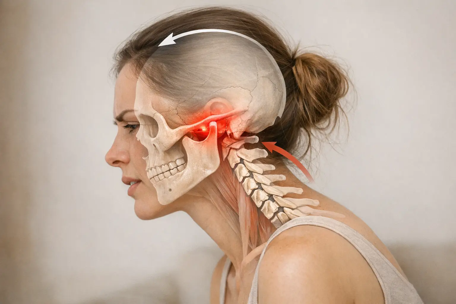 Illustration of forward head posture affecting TMJ