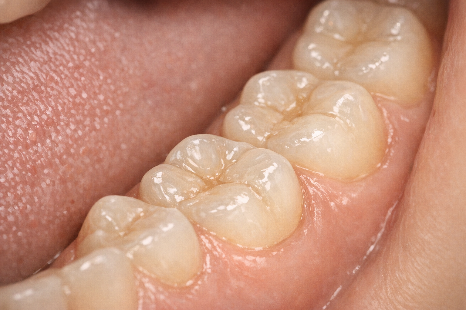 Child’s molars with flattened, shiny wear facets