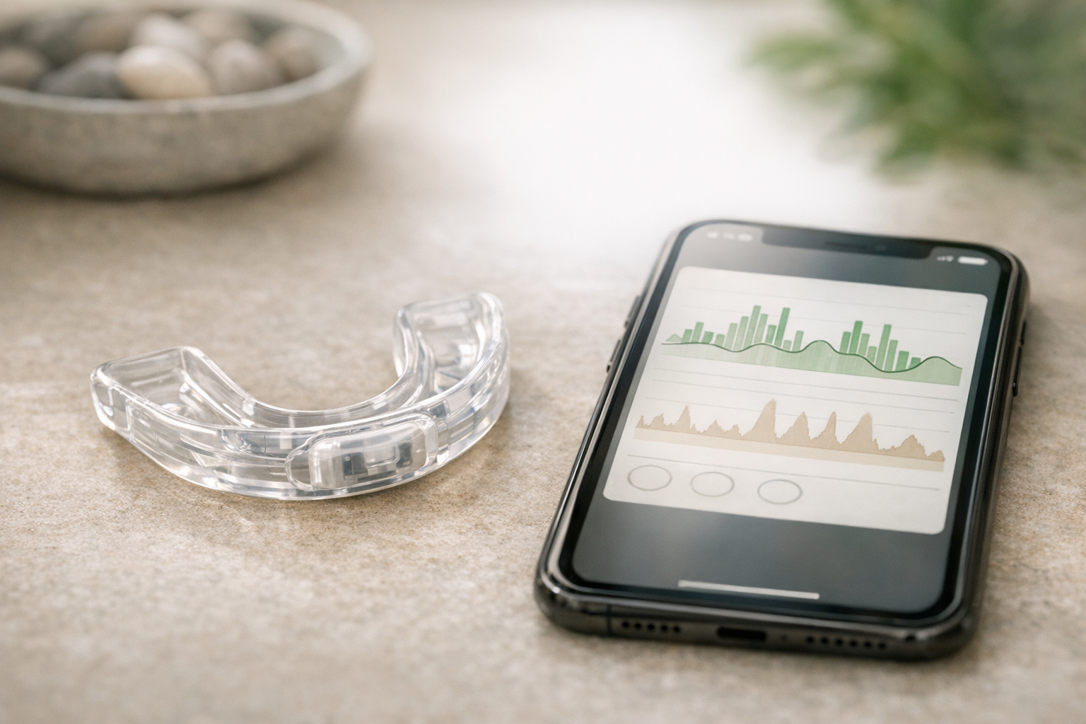Biofeedback mouthpiece and smartphone app showing jaw activity
