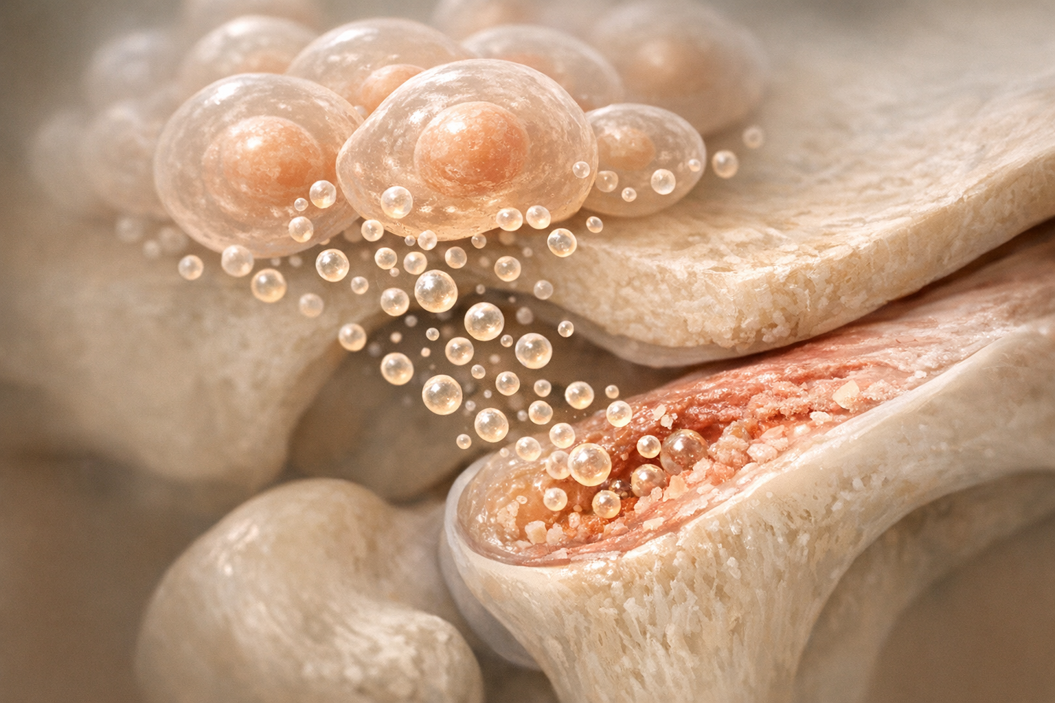 Stem cells releasing vesicles toward TMJ cartilage