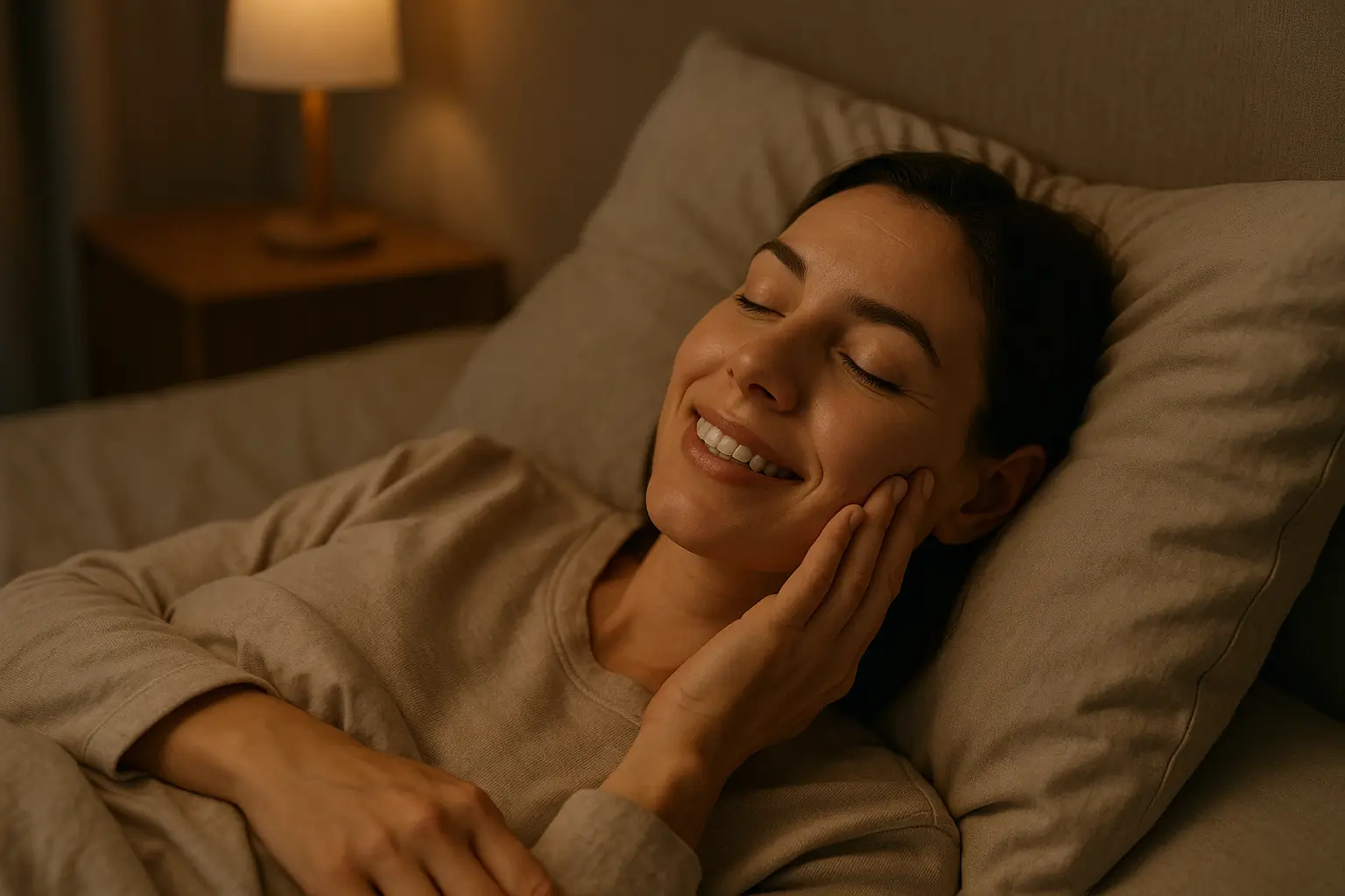 Person sleeping comfortably after using a TMJ mouth guard