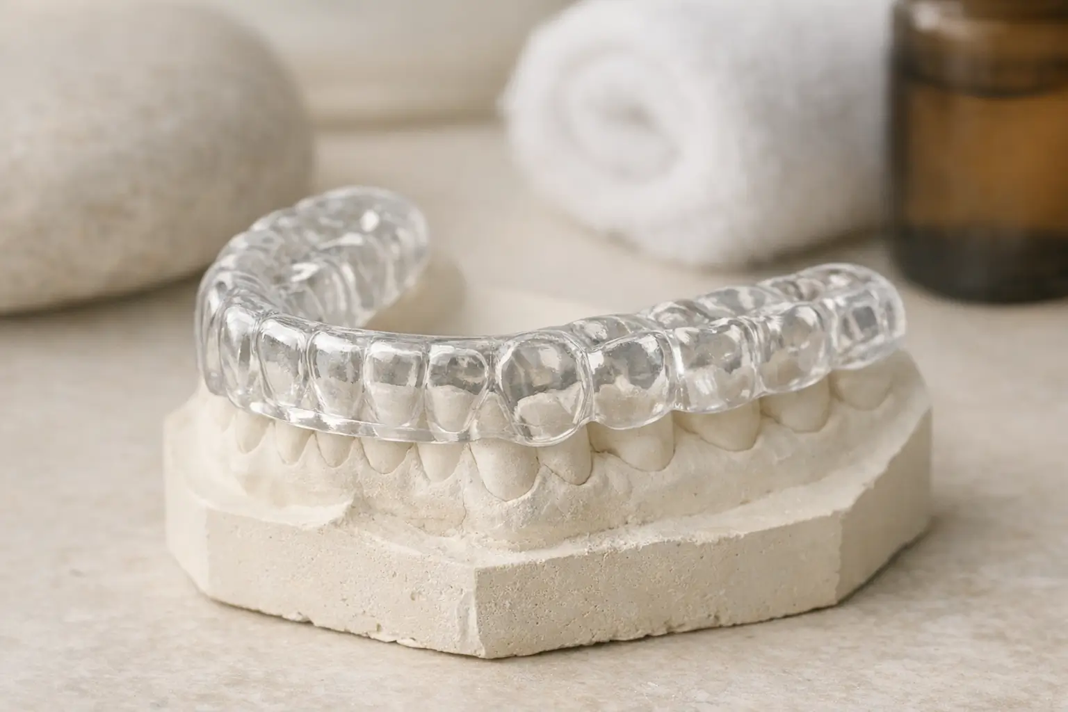 Clear occlusal splint on dental cast model