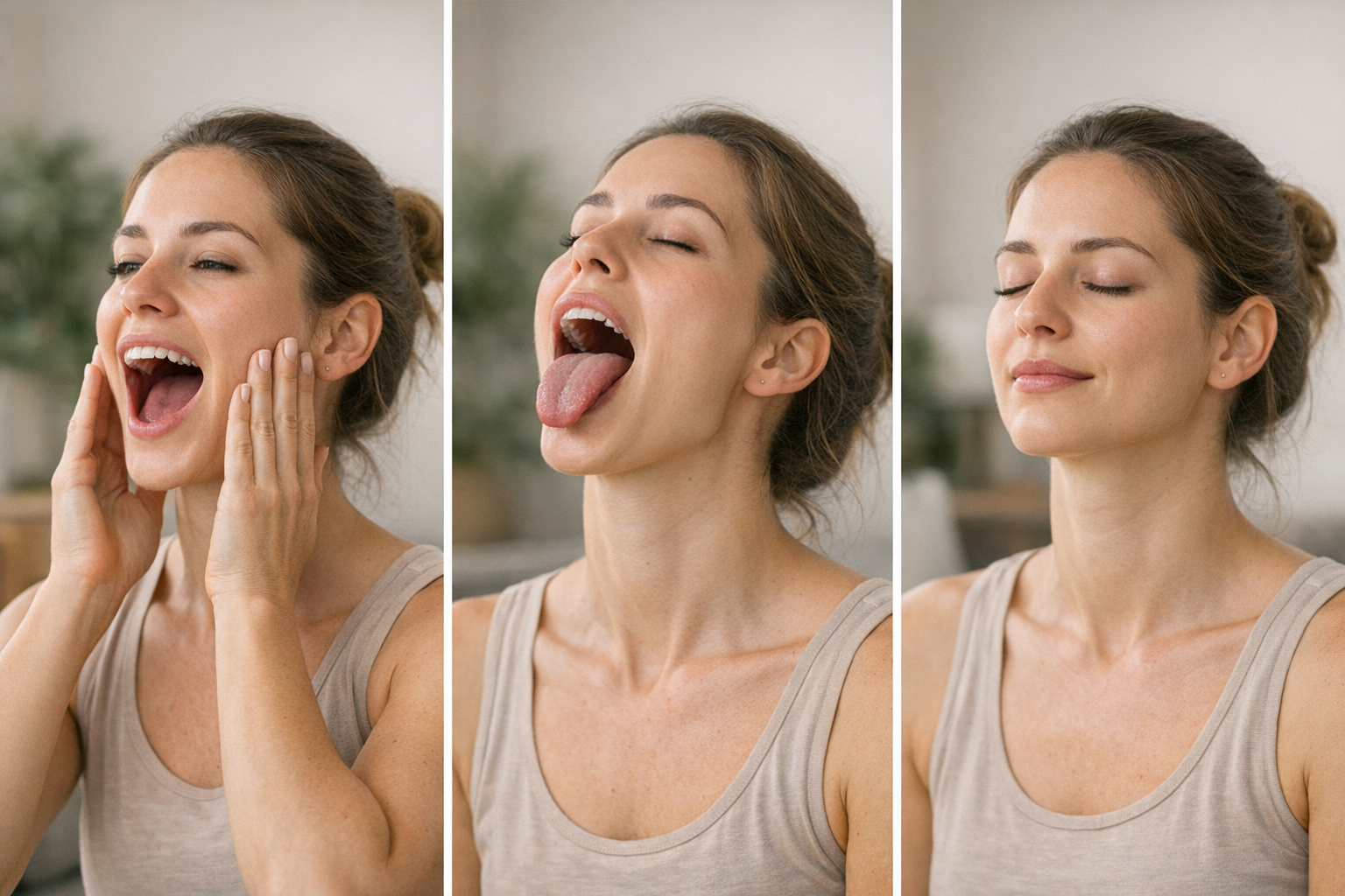Person doing jaw exercises and tongue-to-palate posture