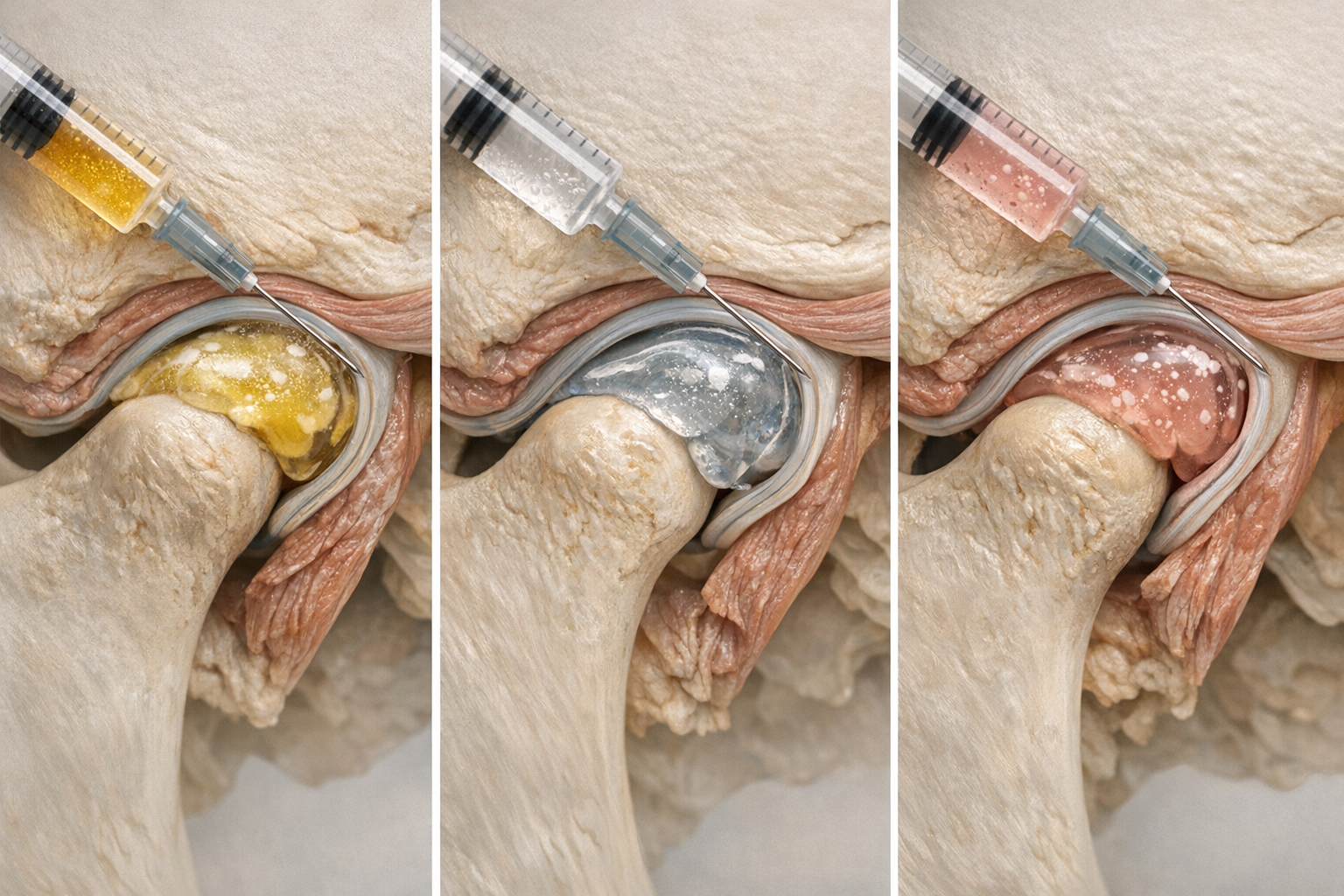 Graphic comparing PRP, hyaluronic acid, stem cell treatments