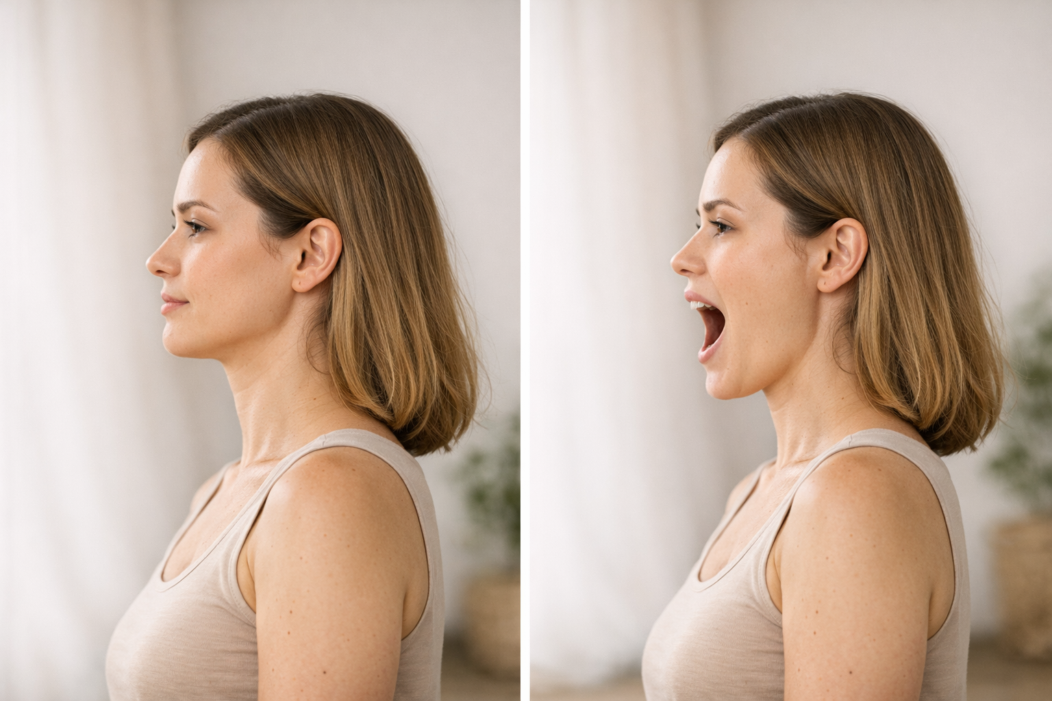 Photo series showing chin tuck and jaw exercises