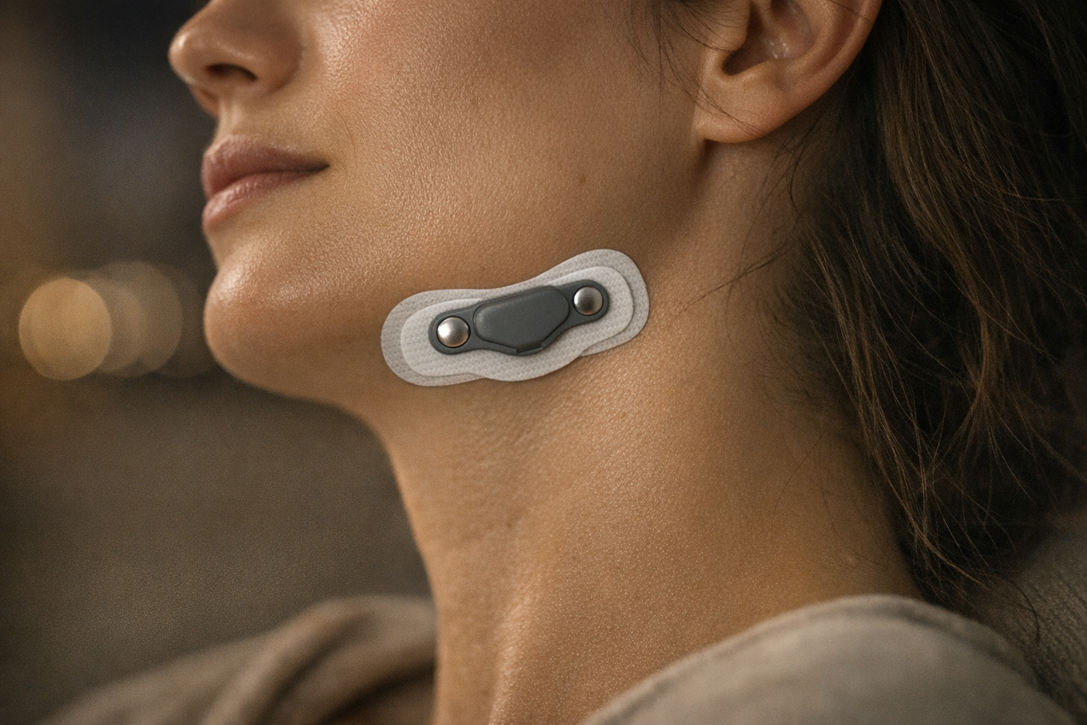 EMG biofeedback patch on jaw during nighttime