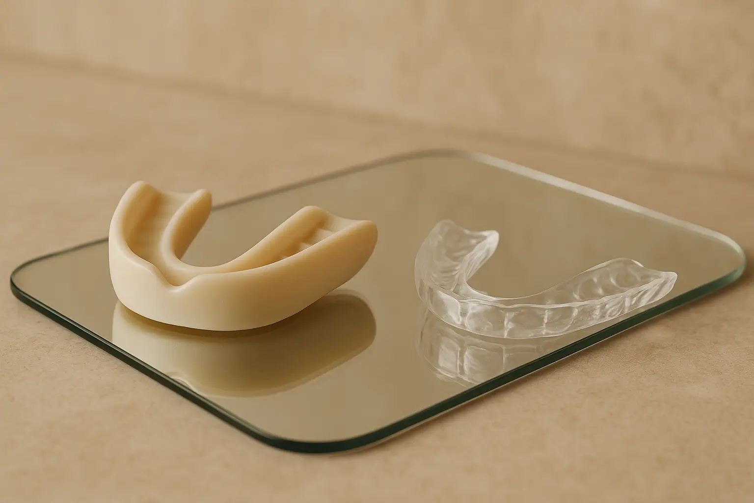 OTC and custom night guards on mirror surface