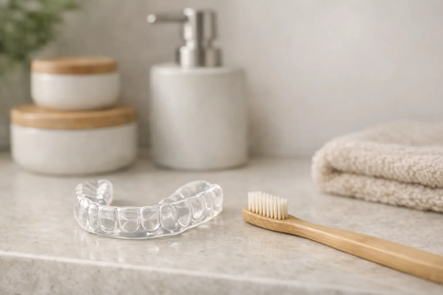 Dental mouthguard next to a toothbrush