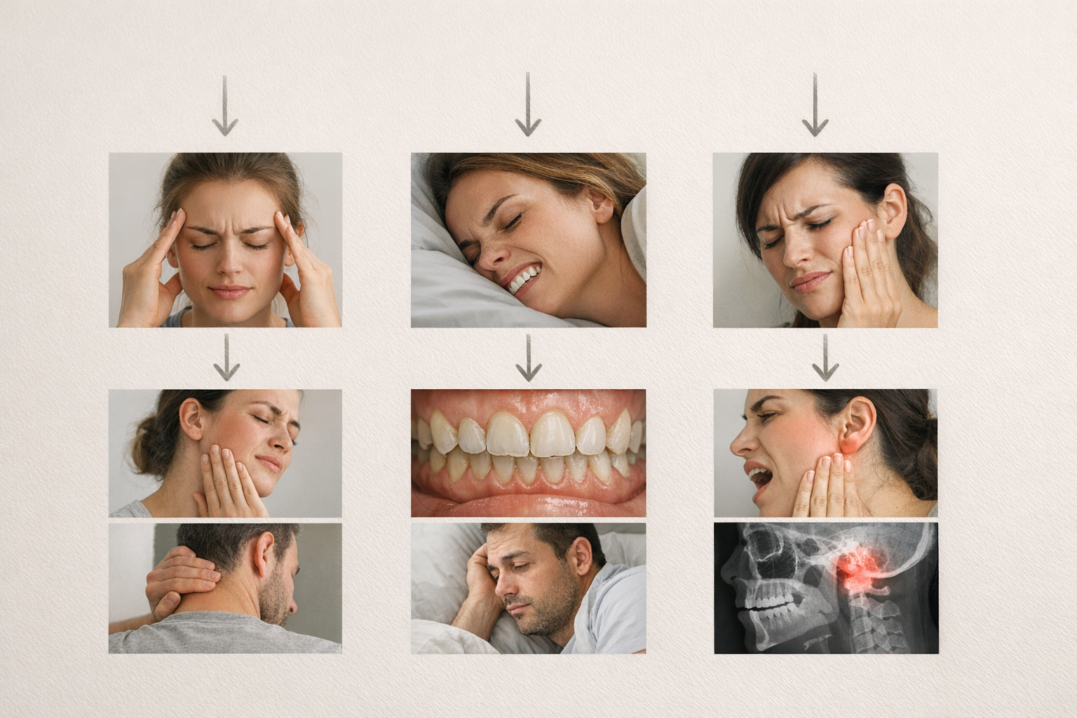 Flowchart comparing stress, bruxism, and TMD symptoms