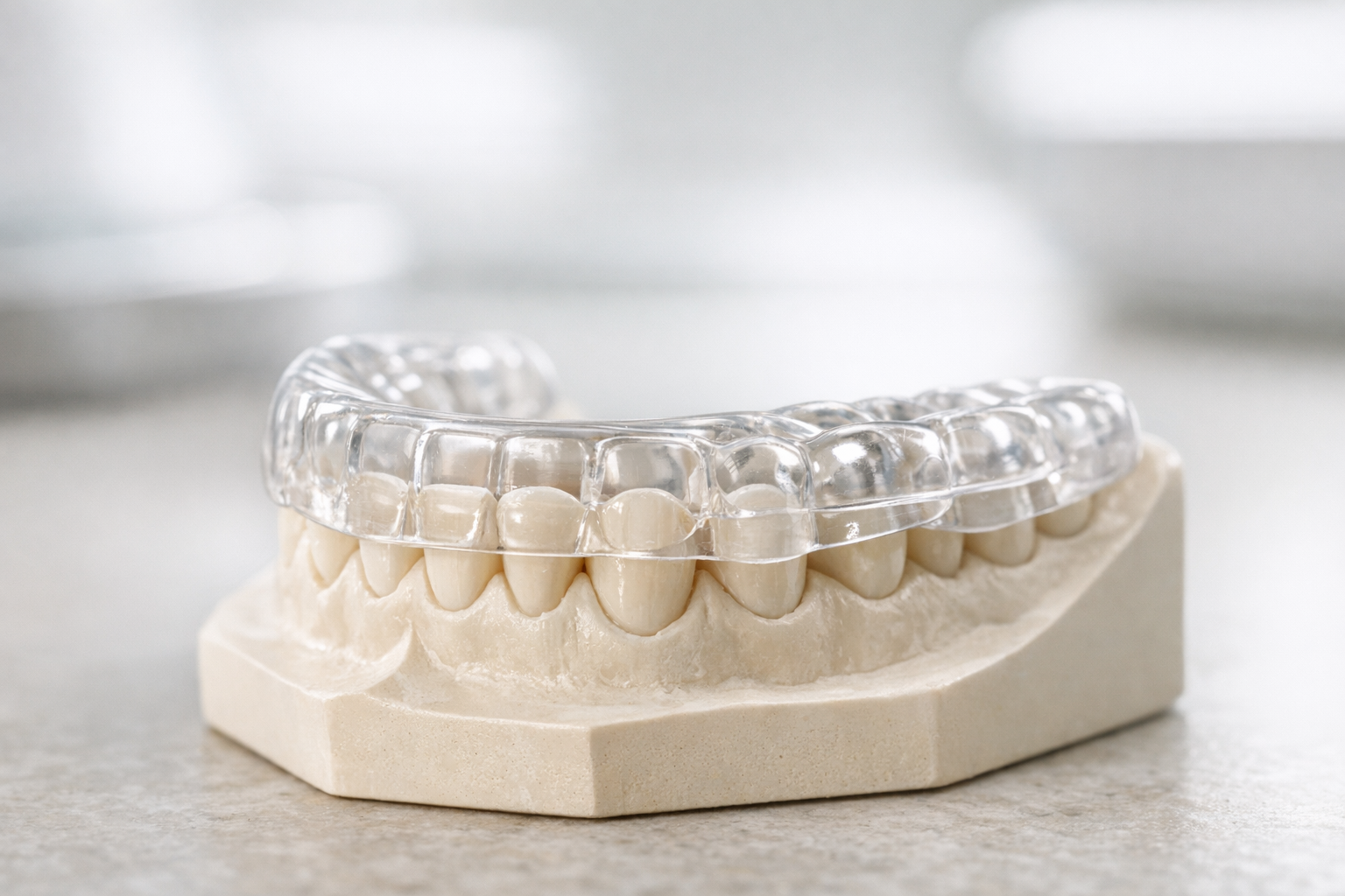 Acrylic occlusal splint on molar model