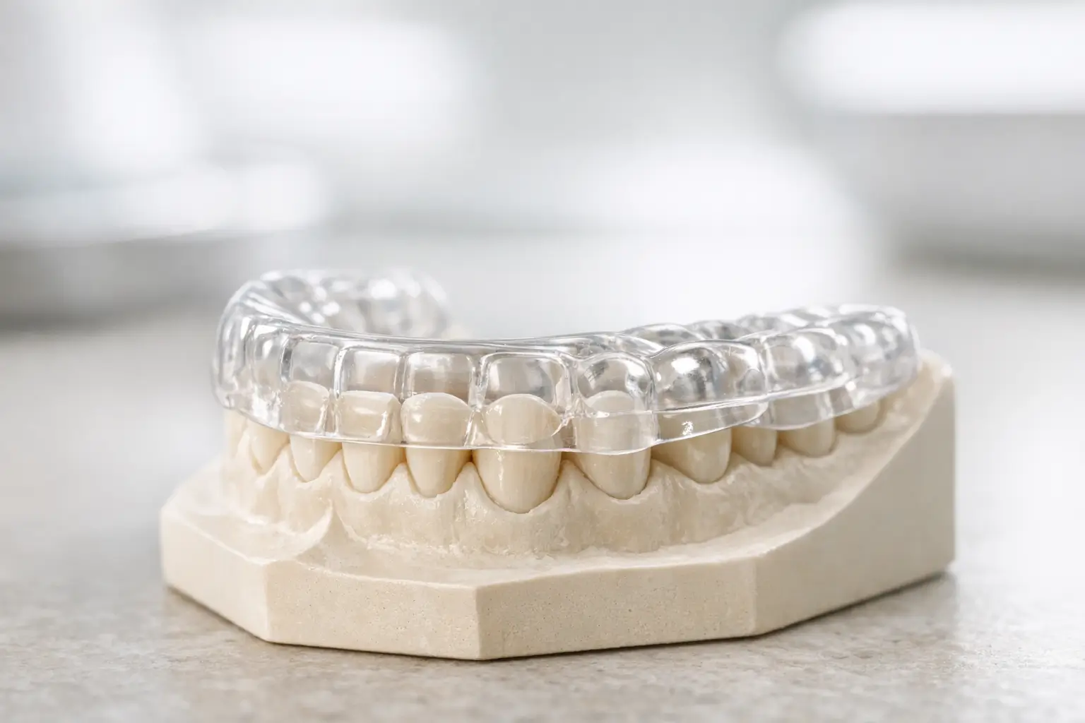 Acrylic occlusal splint on molar model