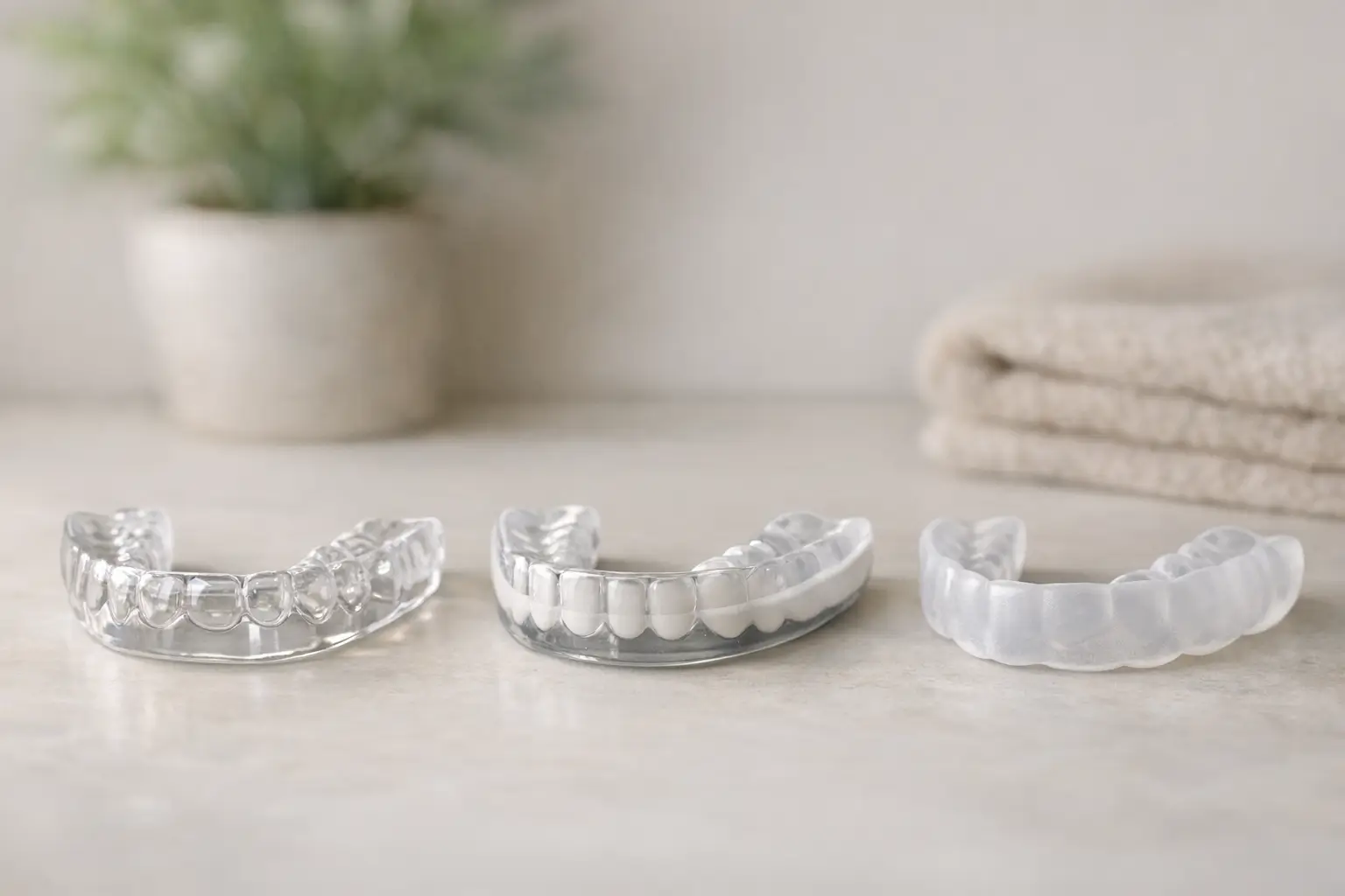 Hard, dual-laminate, soft mouth guards compared side by side