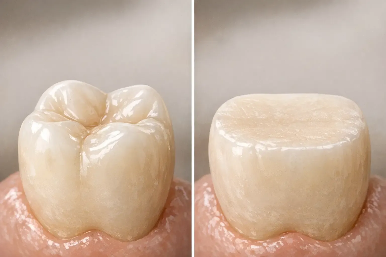 Illustration of healthy vs. worn-down tooth surfaces