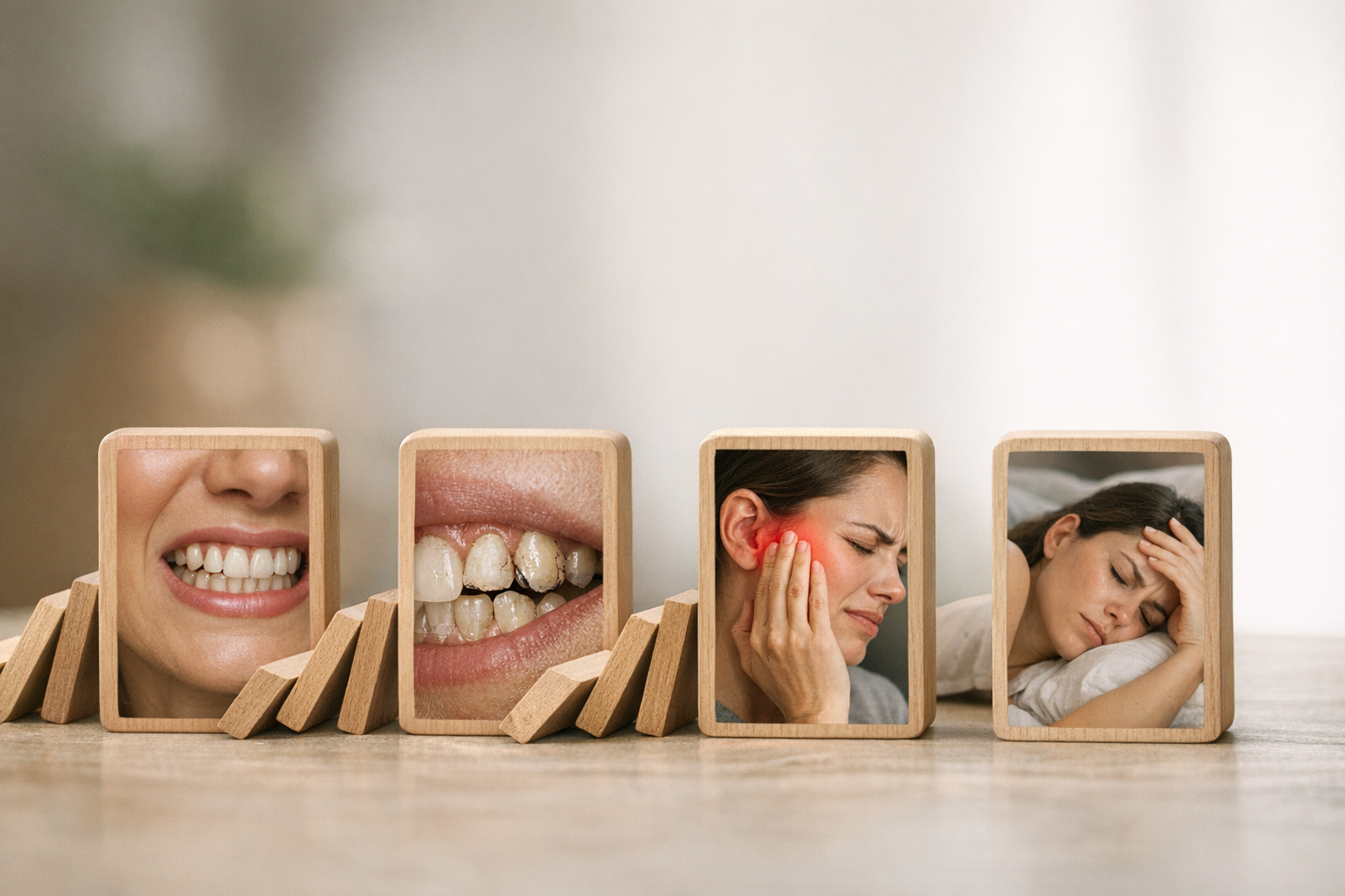 Diagram linking teeth clenching to various oral health issues