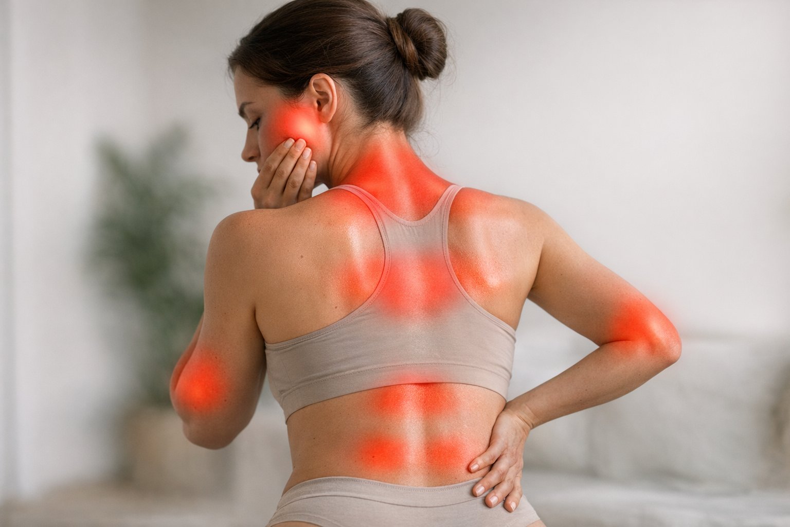 Human body graphic highlighting stress-induced muscle tension areas