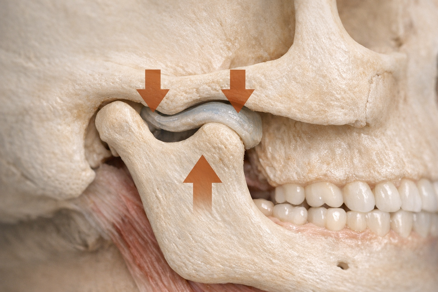 Diagram of temporomandibular joint and bruxism clenching forces