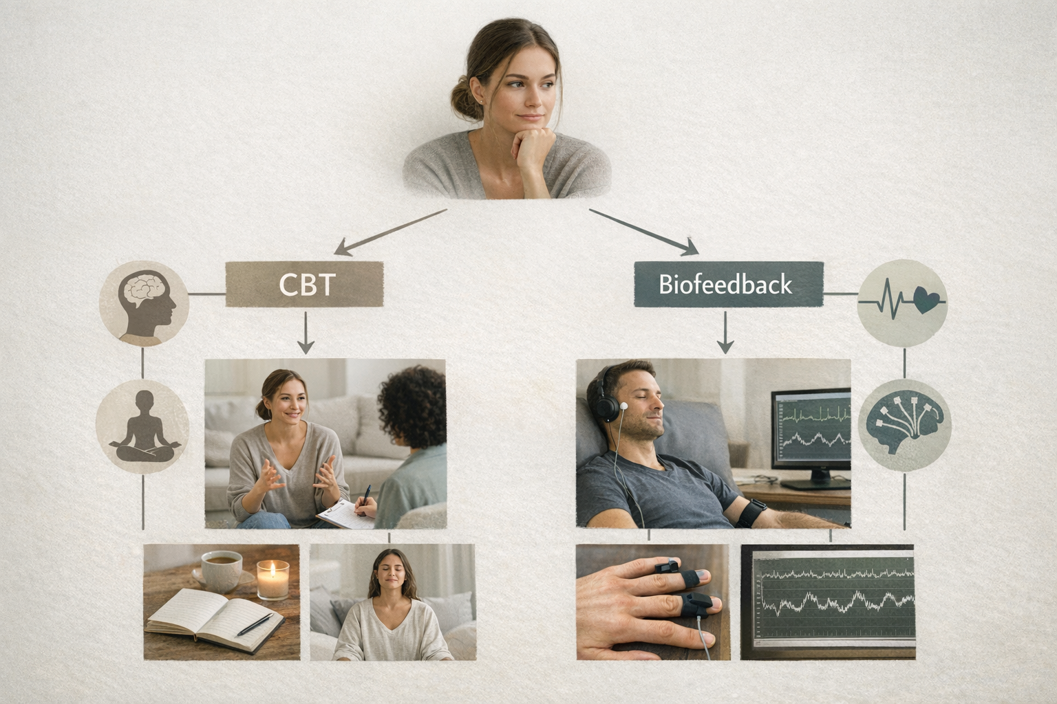 Decision tree infographic for CBT or biofeedback choice