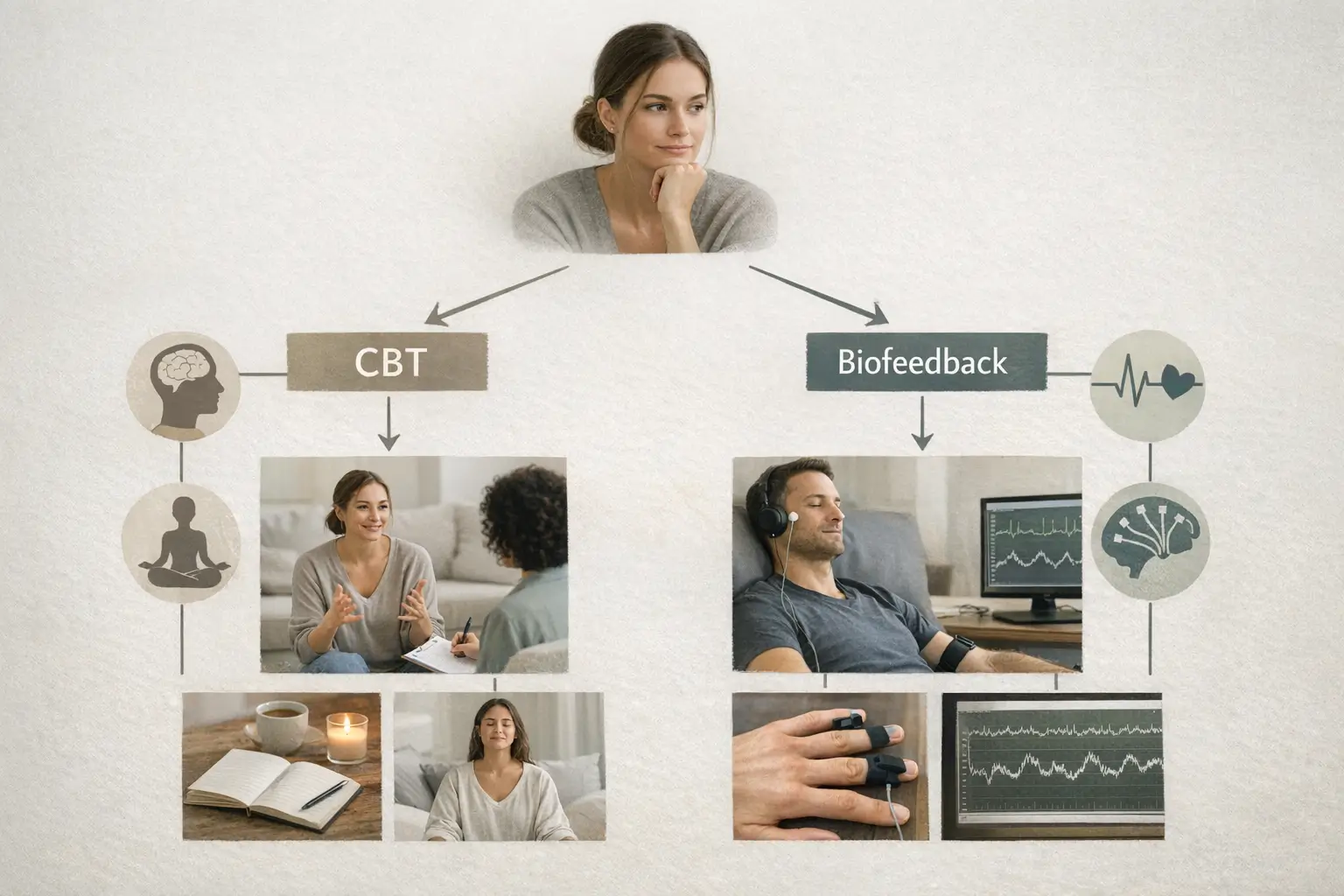 Decision tree infographic for CBT or biofeedback choice