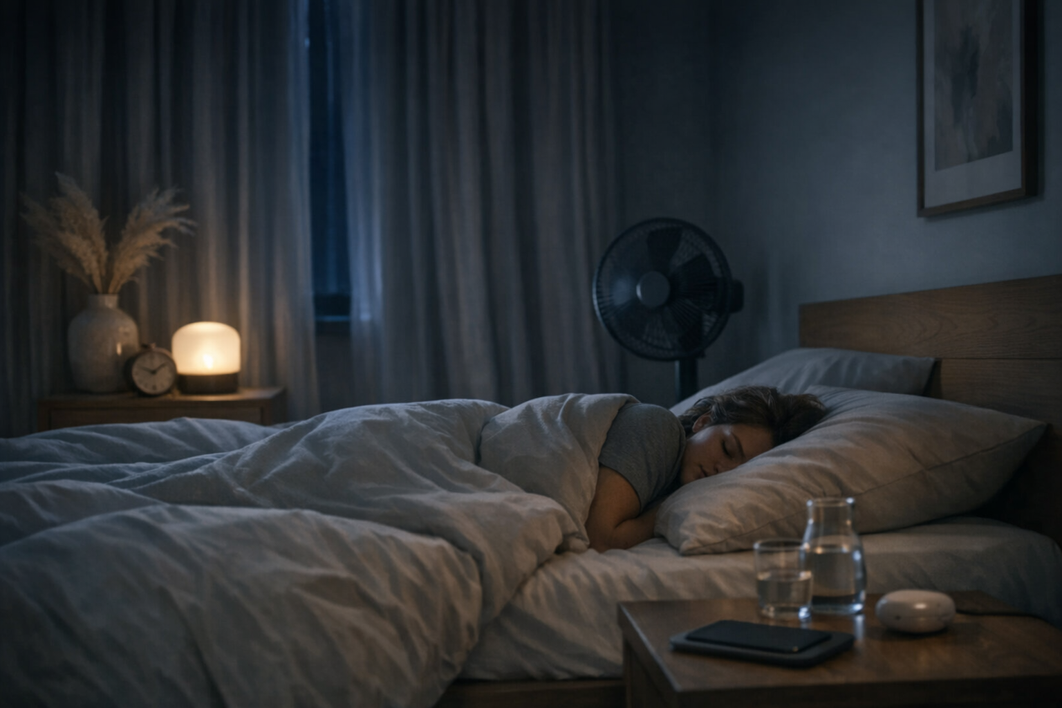 Bedroom scene depicting sleep hygiene practices
