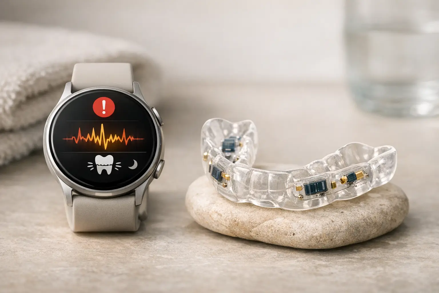 Smartwatch bruxism alerts and sensor-equipped mouth guard