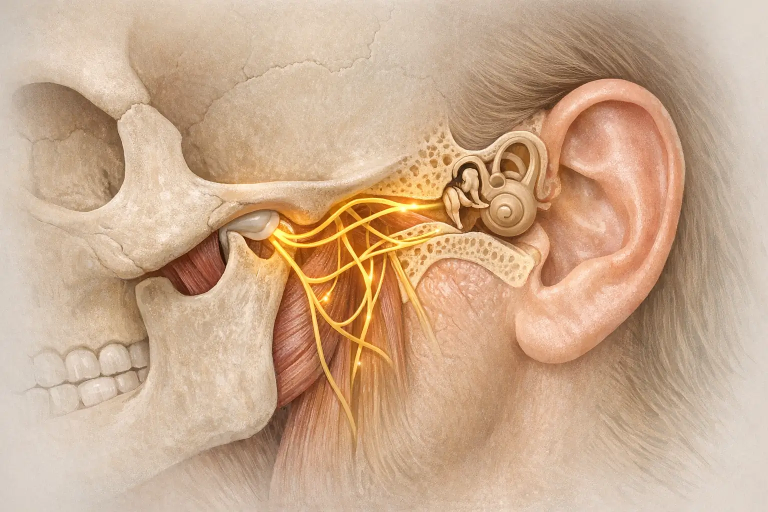 Diagram of shared nerve pathways between TMJ and ear