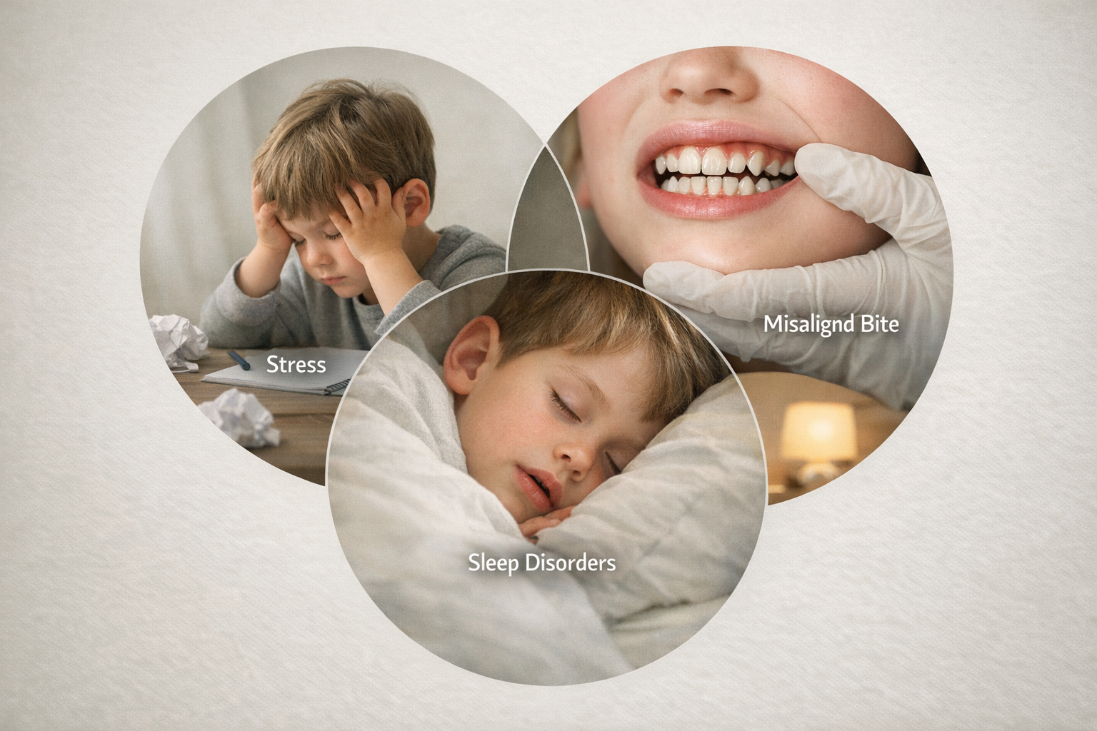 Infographic showing stress, misaligned bite, sleep disorders causes