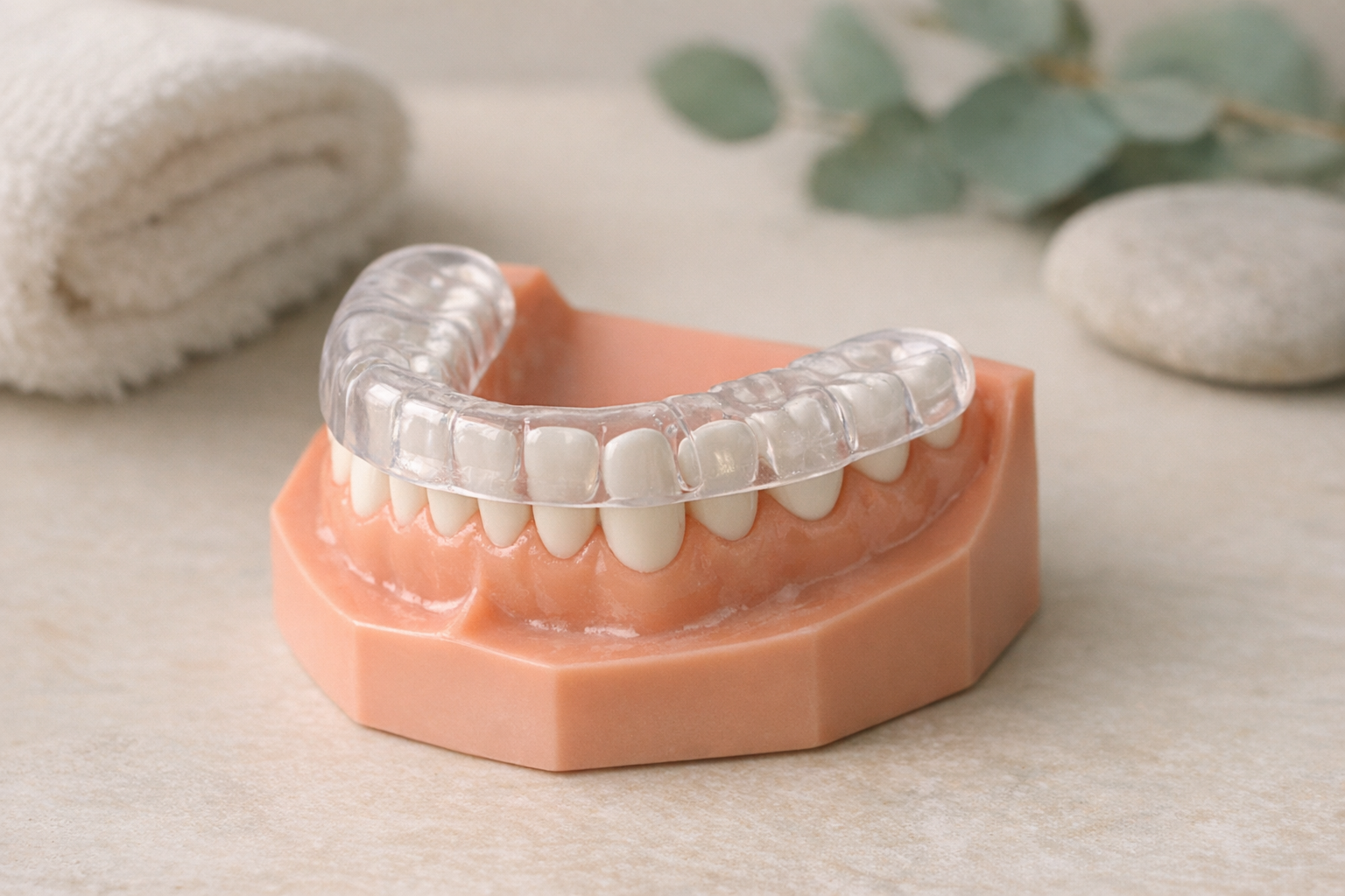 Pediatric nightguard on dental model for bruxism