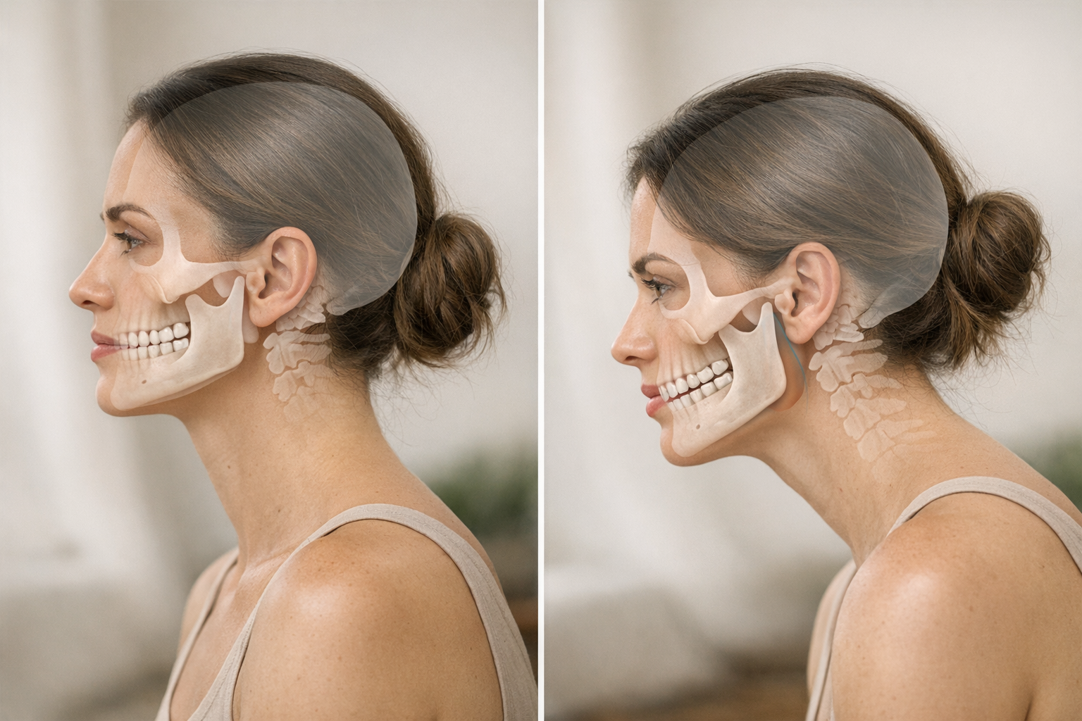 Illustration of balanced jaw vs forward head posture