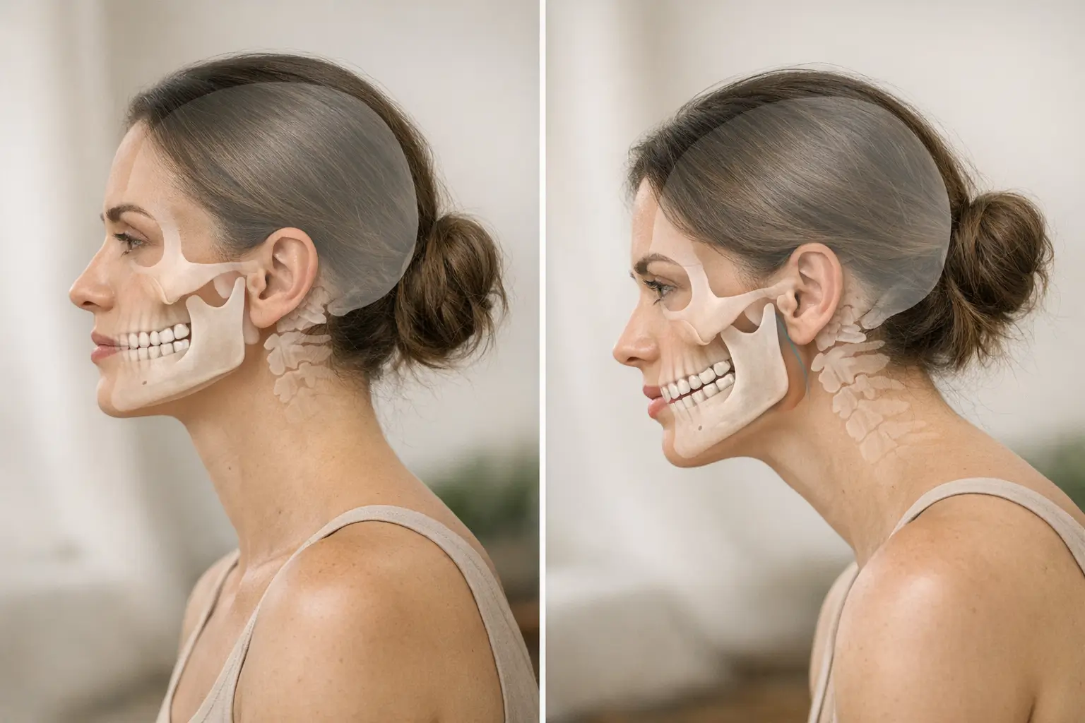 Illustration of balanced jaw vs forward head posture