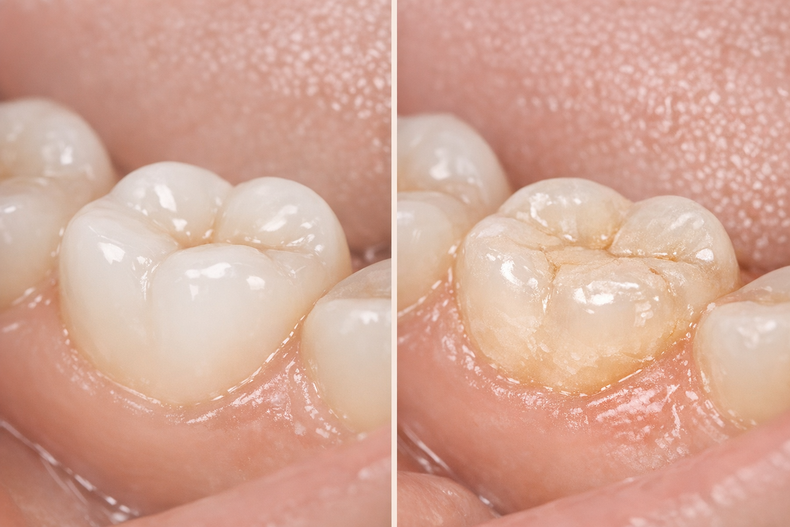 Enamel wear comparison on healthy and bruxed tooth