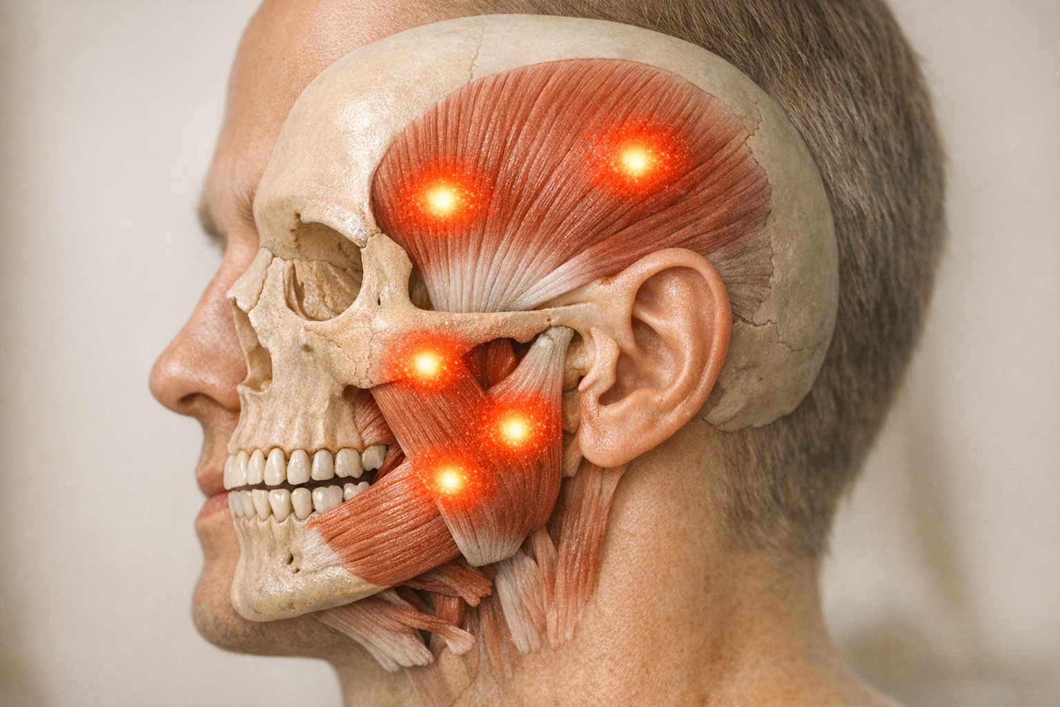 Diagram of jaw muscles highlighting tension points