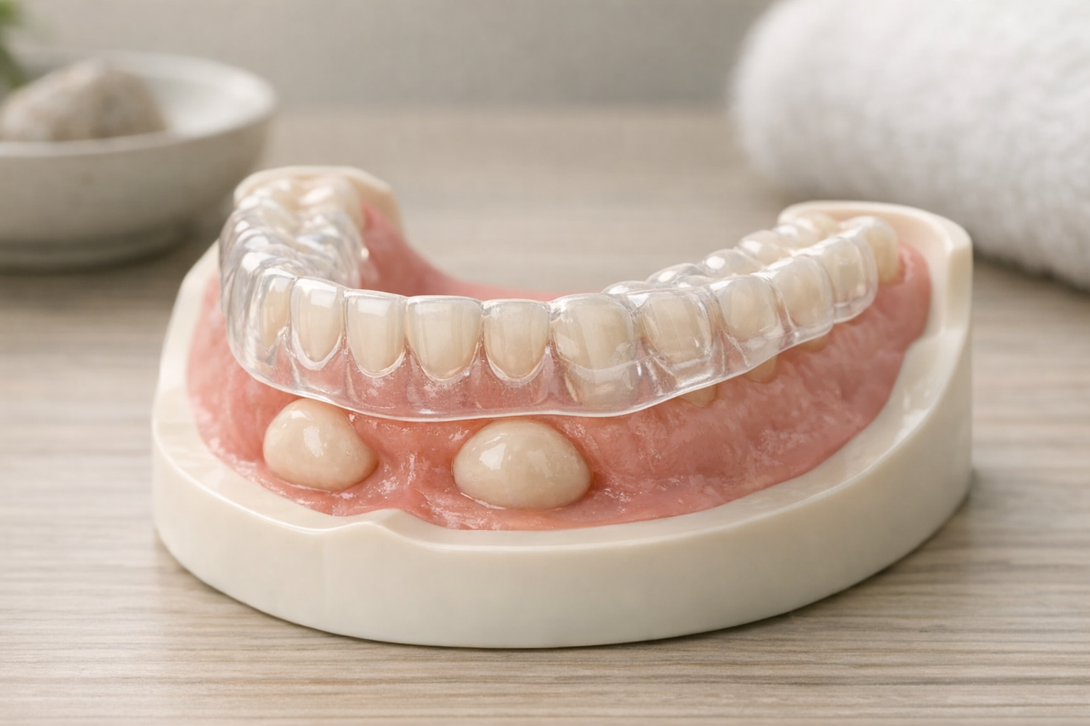 Dental model with mandibular torus and transparent night guard