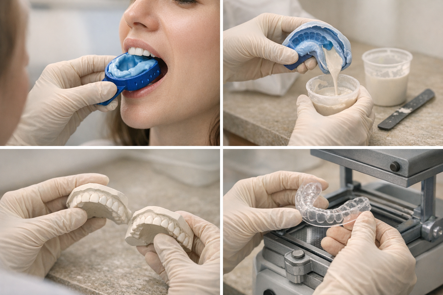 Diagram of dentist creating custom mouth guard steps