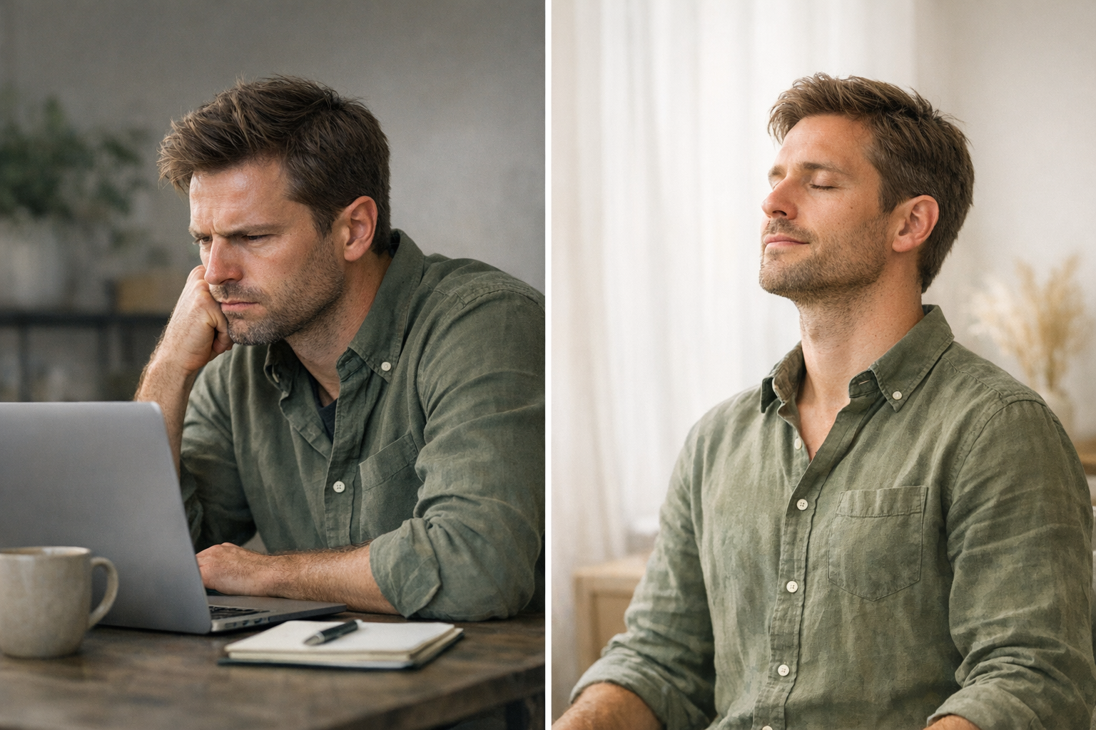 Split image of tense and relaxed jaw scenarios