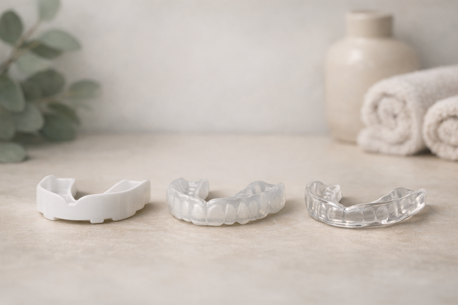 Various mouthguards including stock and custom-fitted options