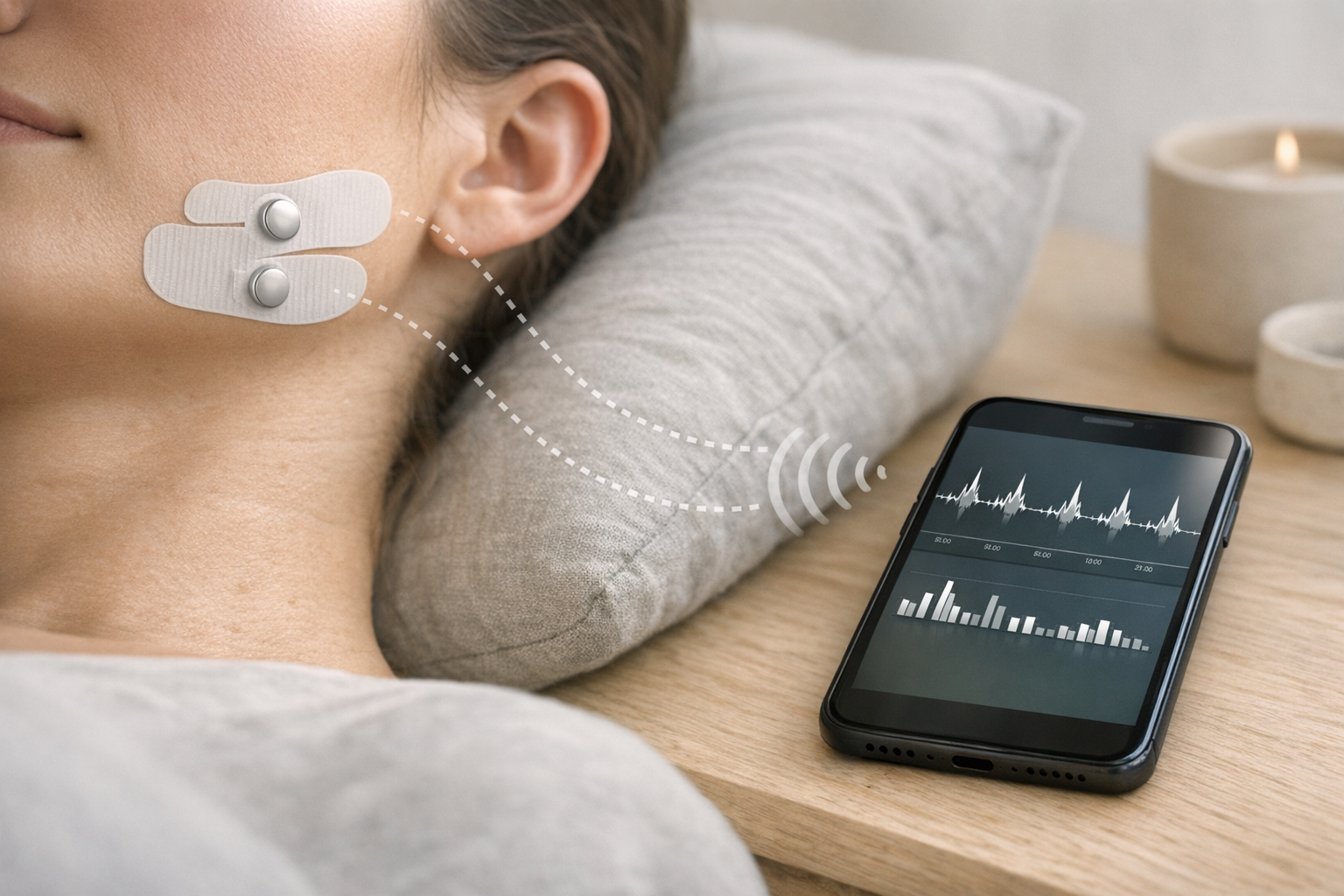Diagram of EMG patches linked to smartphone