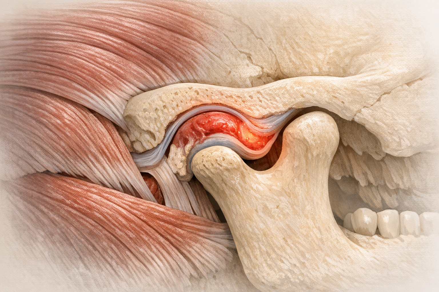 Diagram of inflamed TMJ and muscles