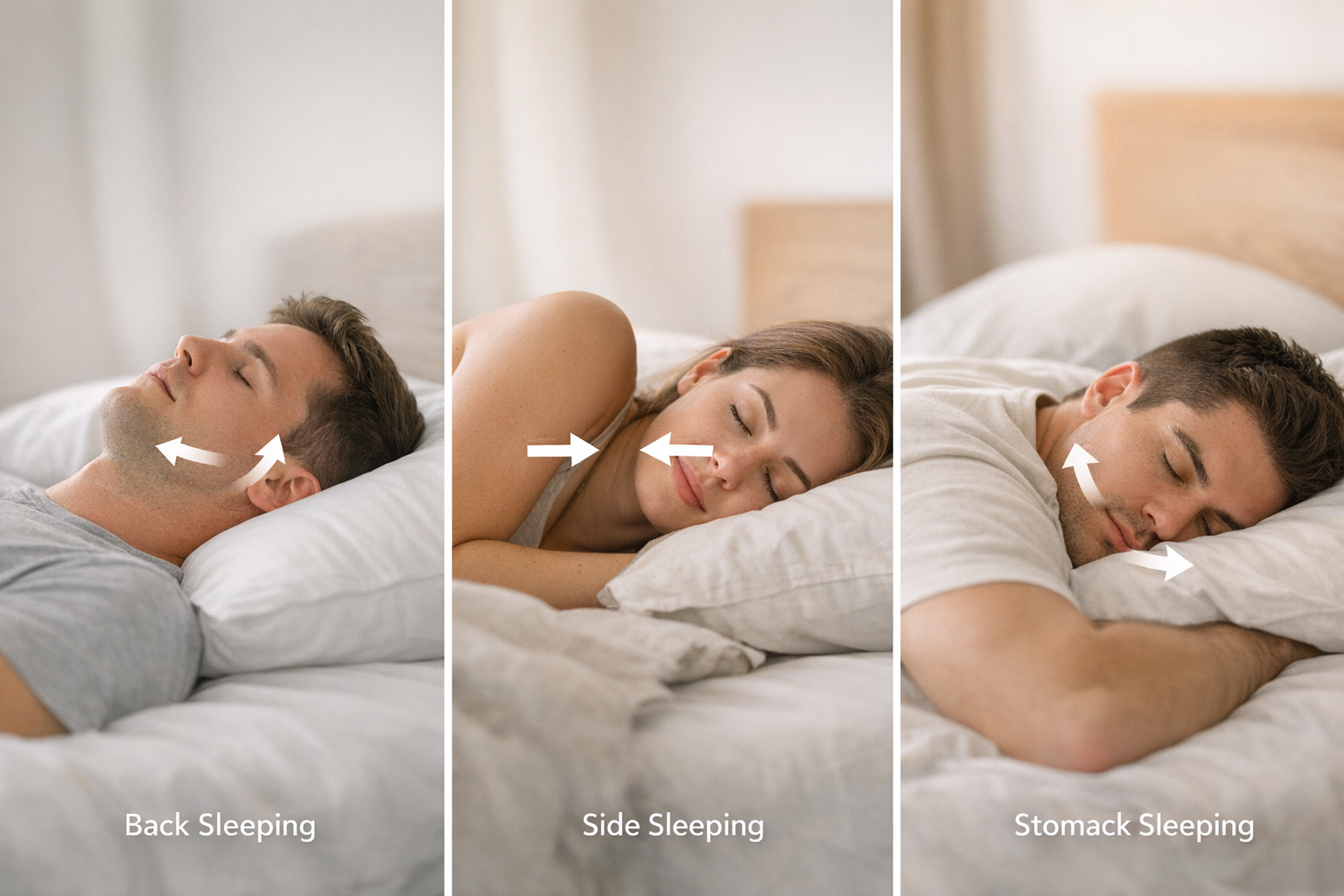 Diagram of sleeping positions with jaw force arrows