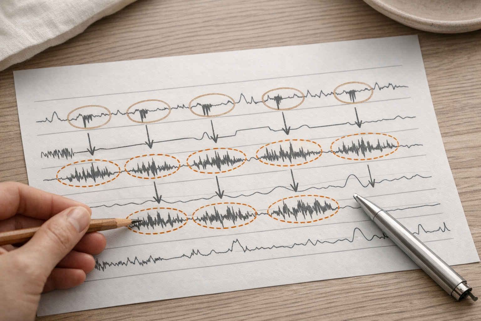 Sleep study chart showing bruxism after apnea events