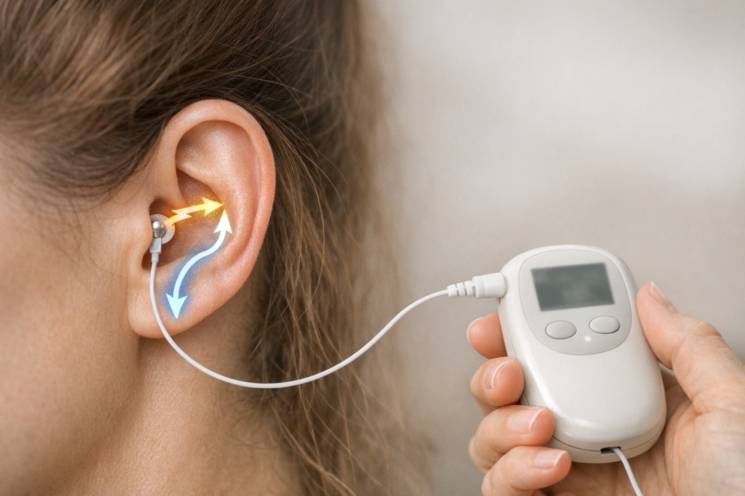 Ear diagram with electrode for electrical stimulation therapy